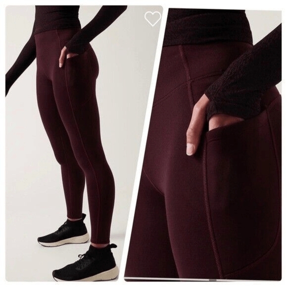 Athleta Altitude Stash Tight Polartech Lined Fleece Leggings Burgundy Size 2X - Picture 1 of 9